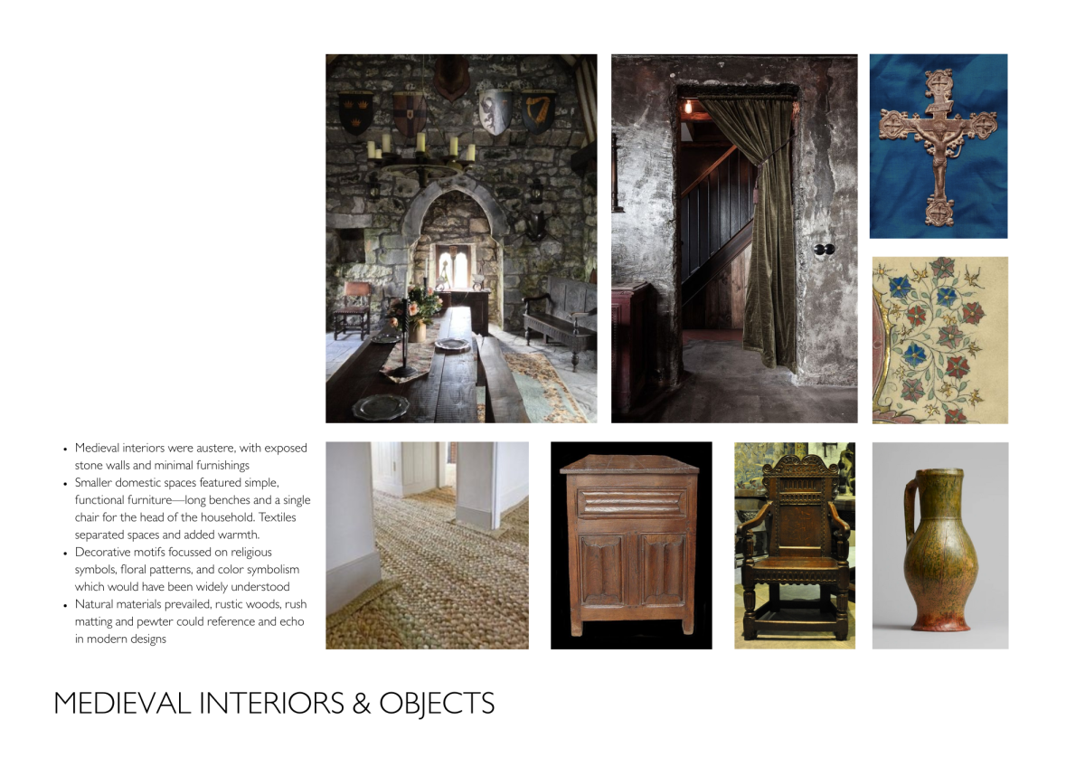 Gemma Wright's Medieval research. A collage of images of medieval artefacts and interiors