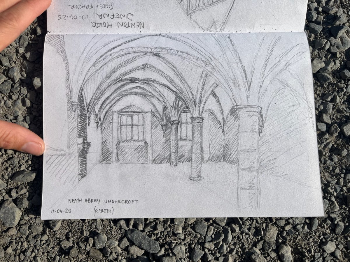 2025 Neath Abbey Undercroft sketch by Viv Walker SPAB Fellow