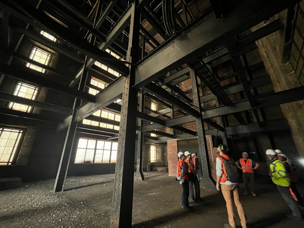 SPAB Scholars and Fellows in one of the abutment towers of the Tyne Bridge (Newcastle), with Leon Walsh (Historic England) Courtesy Viv Walker