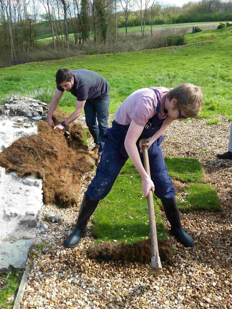 SPAB Scholars working on soft capping a ruin at Clarendon Palace