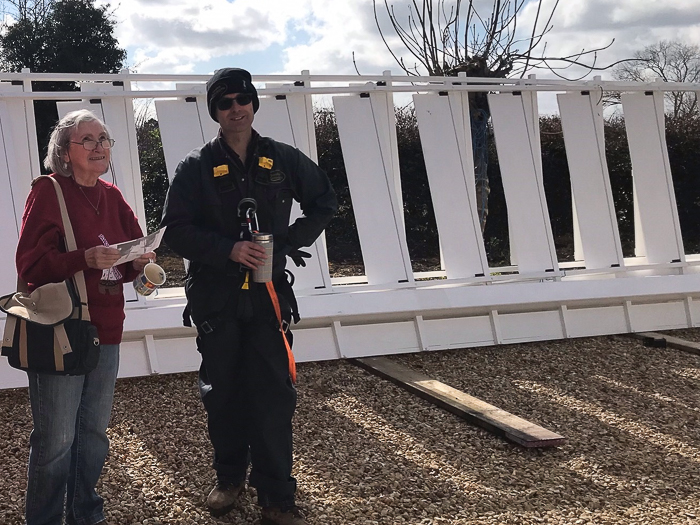 Mildred Cookson with millwright John Wallis at Kibworth Harcourt Post Mill