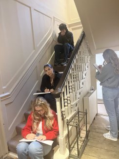 London Met Uni design students sketching at SPAB HQ in Spital Sq Oct 2025