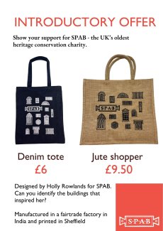 Windows design denim tote and jute shopper