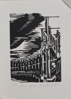 Duston Staithes mounted linocut © Katie Campbell