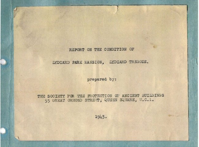 Report cover the Condition of Lydiard Mansion 1943