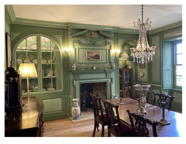 The repaired green dining room of Northwold Manor © Warwick Rodwell